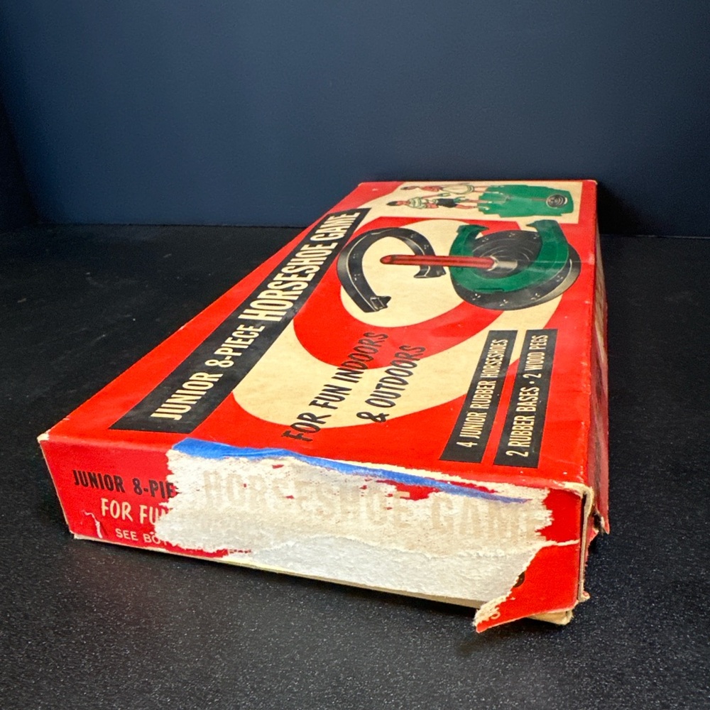 Vintage Junior 8-Piece Horseshoe Game Rubber & Wood Complete w/ Box Made in USA - Picture 10 of 10